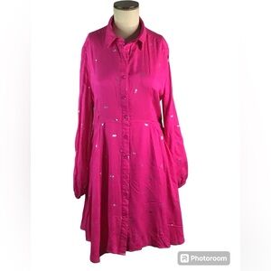 Anthropologie Solitaire Pink & Silver Collered Dress, L. EUC